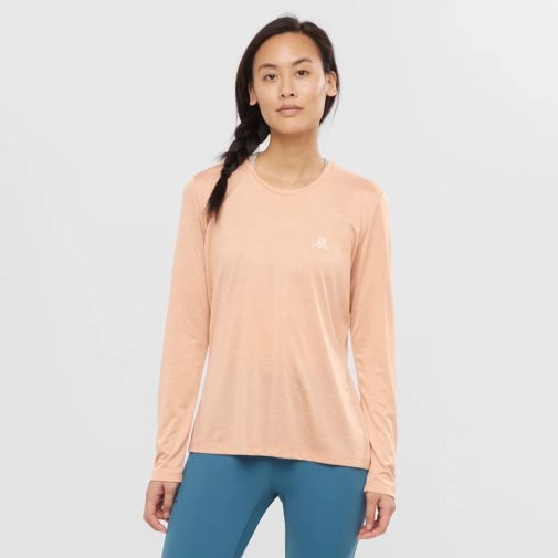 Salomon Agile Long Sleeve Women's T-Shirts Apricot | CA 4V23